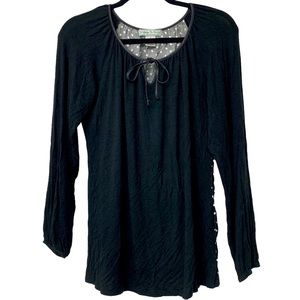 Boho Black And White Polka Dot Tie Front Top Shirt